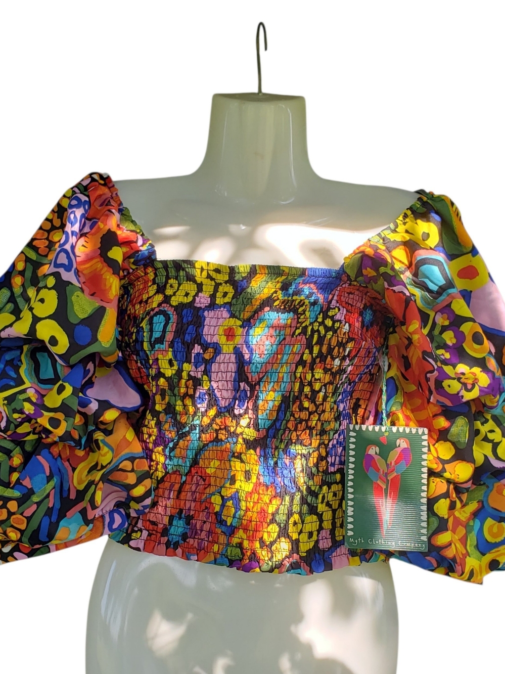 LIVE 4 TRUTH Multicolor Smocked Puff-Sleeve Crop Top | Small NEW
